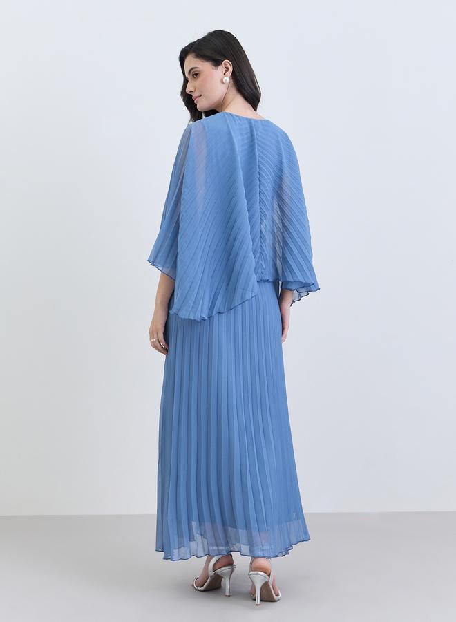 ستايلي فستان طويل مكسر بأكمام كيب - Image 5